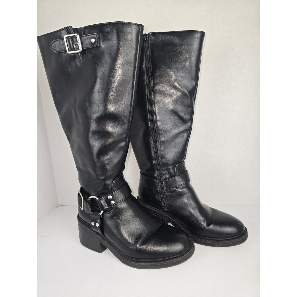 ShoeDazzle Maddox-D Womens Knee High Biker Boots Faux Leather Full Zip Size 6